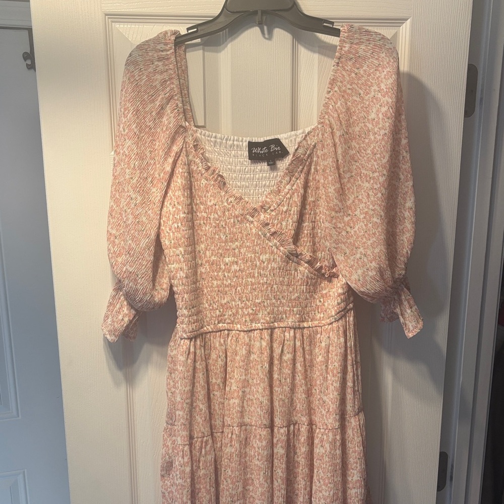 White Birch Blush and Cream Long Sleeve Dress